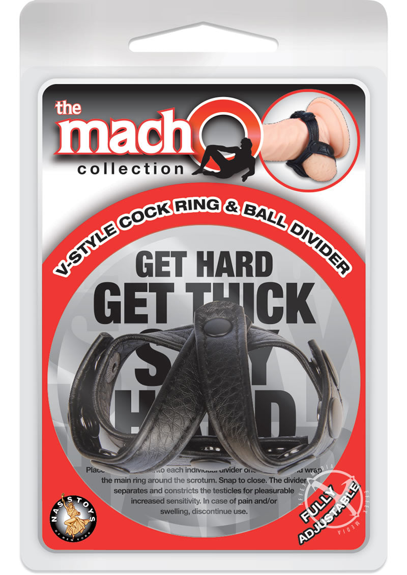 Macho V-Style Cock Ring and Ball Divider Adjustable - Black