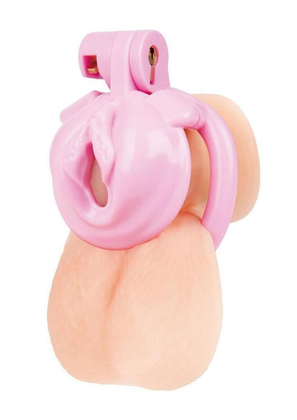 Blueline Bitchboy Degrading Mini Chastity Cage with Pussy Shape - Pink