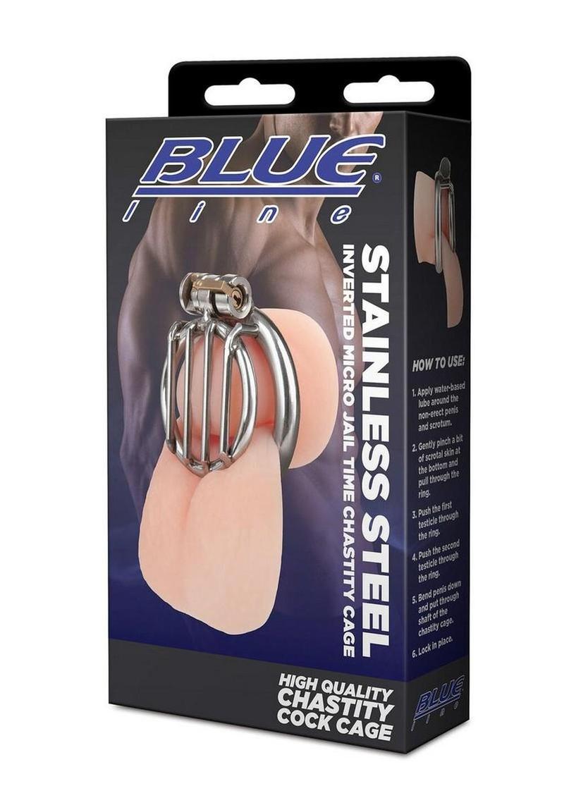 Blueline Stainless Steel Inverted Micro Jail Time Chastity Cage - Silver