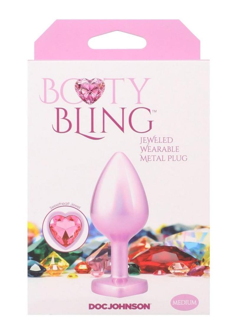 Booty Bling Heart Diamond Jeweled Wearable Metal Plug - Metal/Pink - Medium