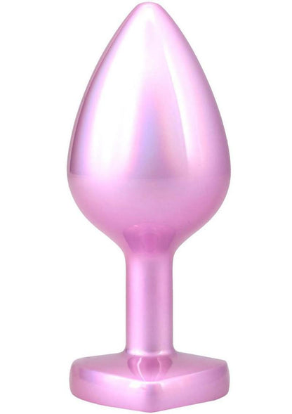 Booty Bling Heart Diamond Jeweled Wearable Metal Plug - Metal/Pink - Medium