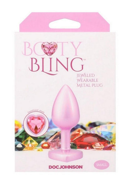 Booty Bling Heart Diamond Jeweled Wearable Metal Plug - Metal/Pink - Small