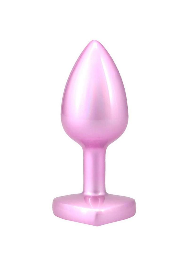 Booty Bling Heart Diamond Jeweled Wearable Metal Plug - Metal/Pink - Small