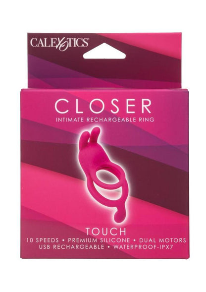 Closer Intimate Rechargeable Ring Touch Silicone Dual Vibe Cock Ring with Clitoral Stimulator - Pink