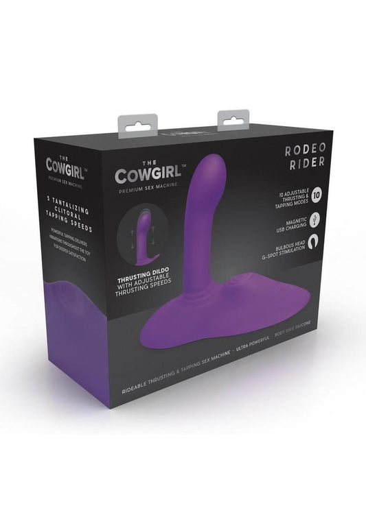 Cowgirl Rodeo Rider Silicone Rechargeable G-Spot Thrusting Grinding and Tapping Dildo - Purple