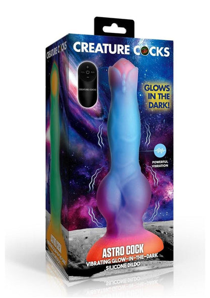 Creature Cocks Astro Cock Vibrating Glow In The Dark Silicone Dildo - Glow In The Dark/Multicolor