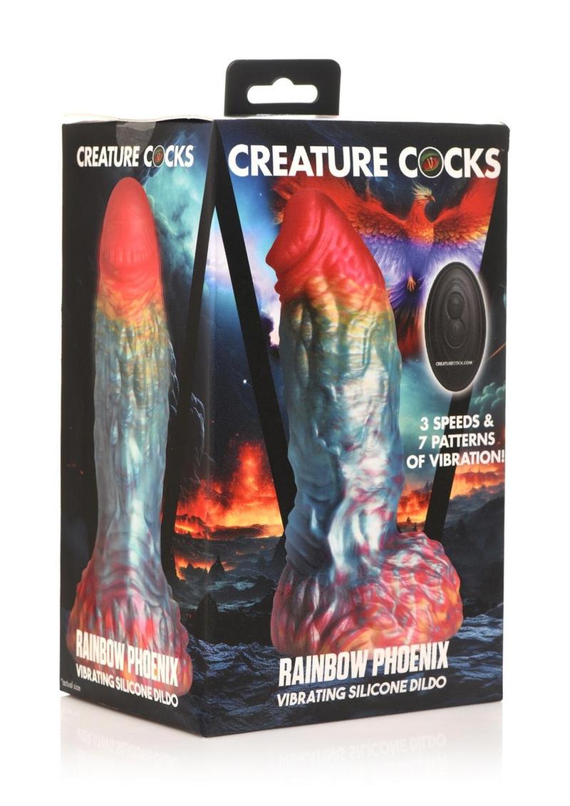 Creature Cocks Phoenix Vibrating Rechargeable Silicone Dildo - Multicolor/Rainbow