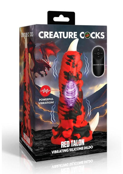 Creature Cocks Red Talon Vibrating Rechargeable Silicone Dildo - Black/Red
