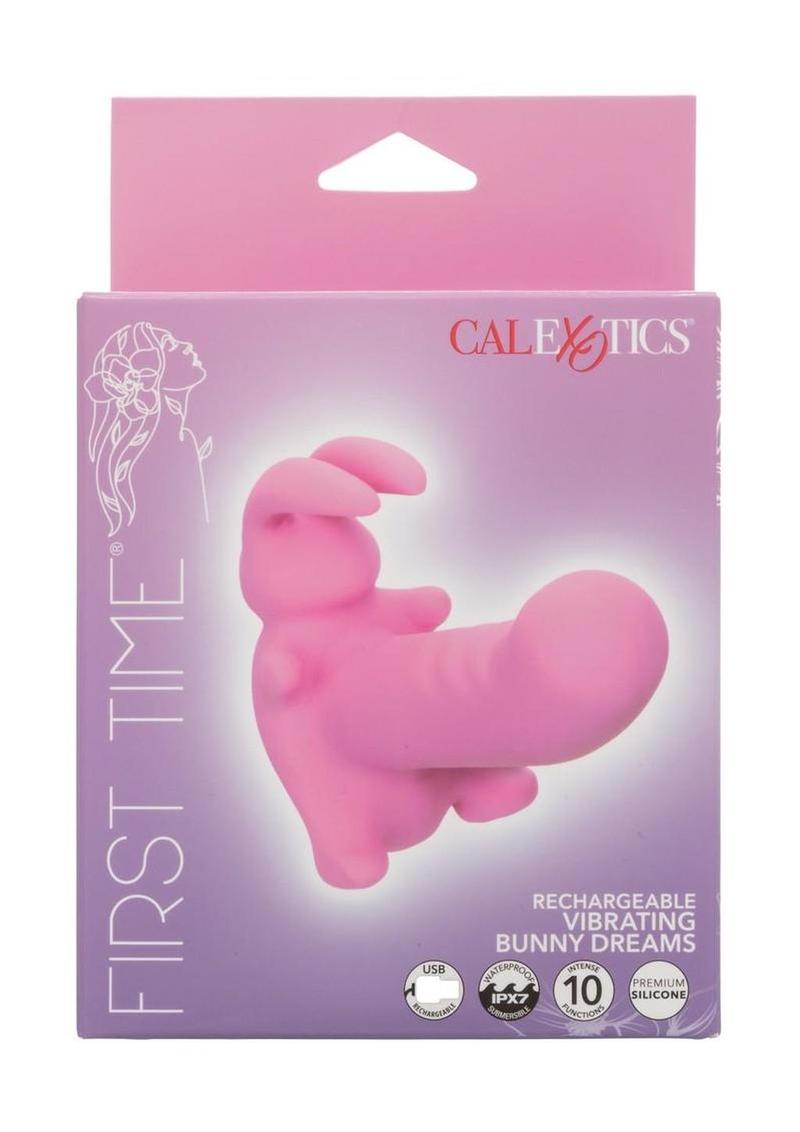 First Time Rechargeable Vibrating Bunny Dreams Rechargeable Silicone Vibrator with Clitoral Stimulator - Pink