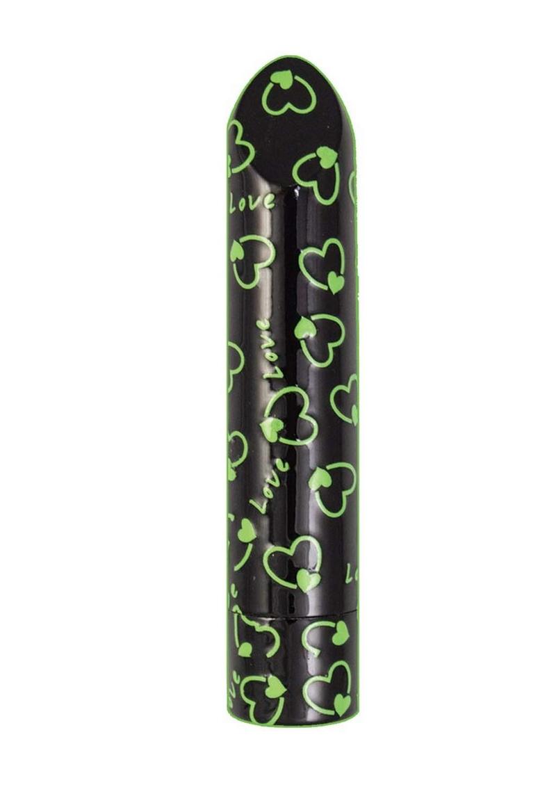 Glow Vibes Sweet Heart Rechargeable Glow In The Dark Bullet - Black/Glow In The Dark/Green