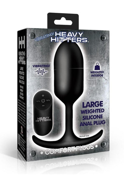 Heavy Hitters Vibrating Weighted Rechargeable Silicone Anal Plug - Black - Large