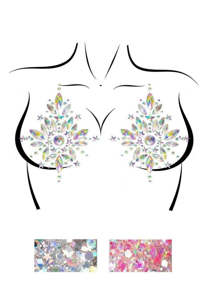 Leg Avenue Cambria Nipple Jewels Stickers and Body Glitter - Clear - 2 Pack