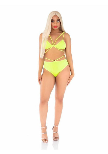 Leg Avenue Opaque Cage Strap Bra Top and Brazilian Briefs