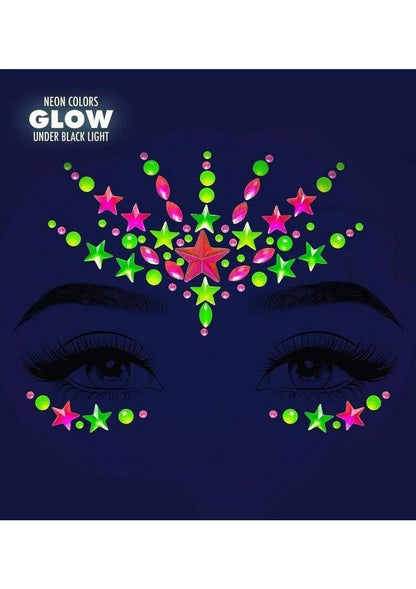 Leg Avenue Vibe Neon Black Light Face Jewels Stickers and Body Glitter (2 Packets - Multicolor