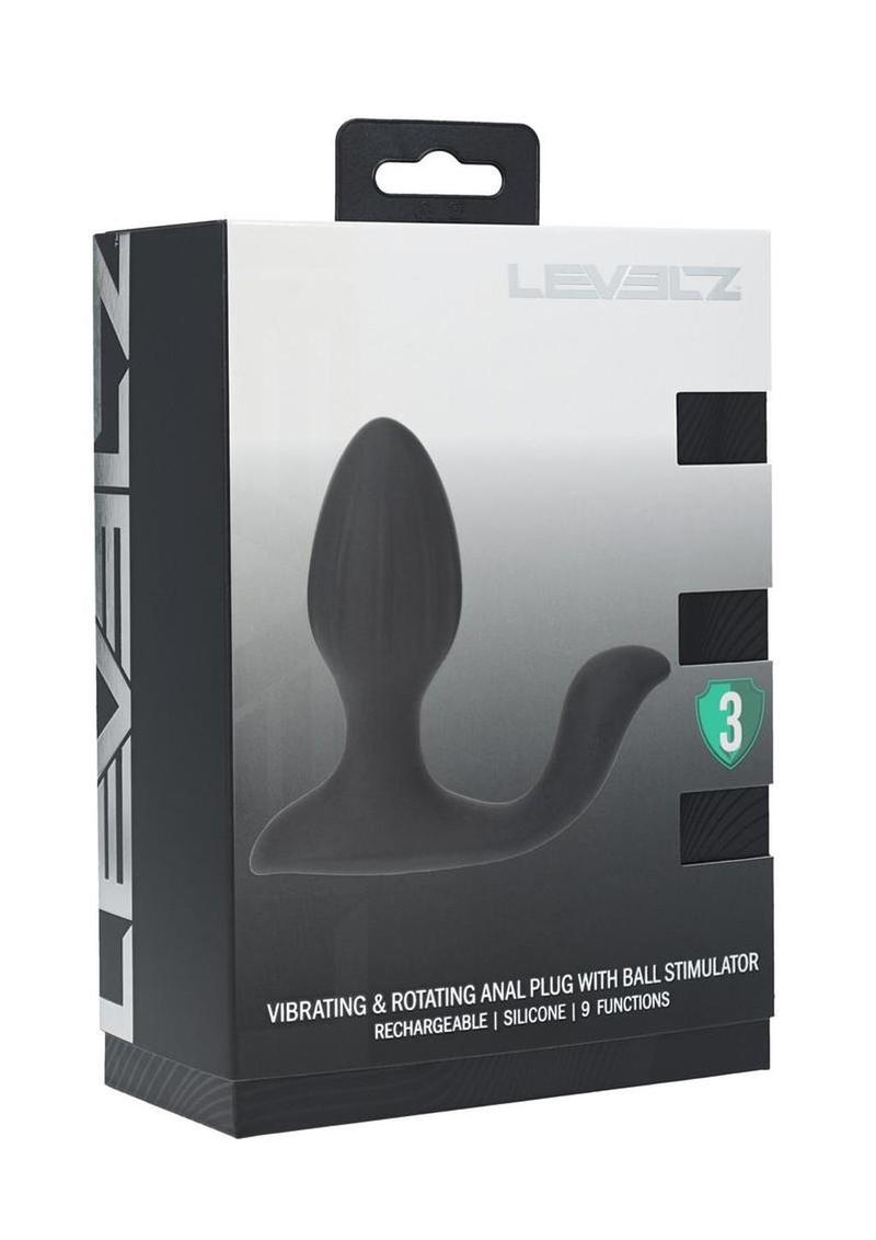 Levelz Vibrating and Rotating Silicone Rechargeable Anal Plug with Ball Stimulator - Black