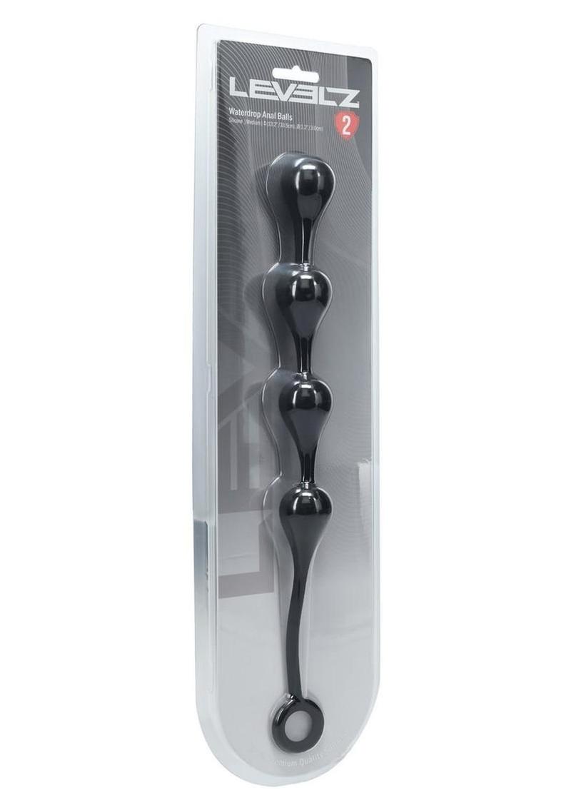 Levelz Waterdrop Silicone Anal Balls - Black - Medium - 30mm