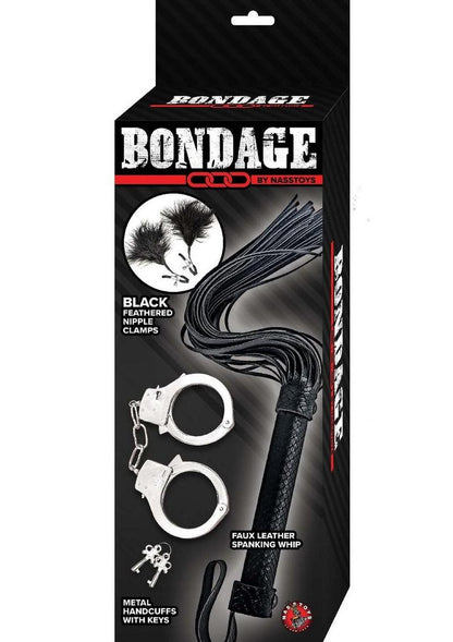 Nasstoys Bondage Whip,feather and Cuffs - Black