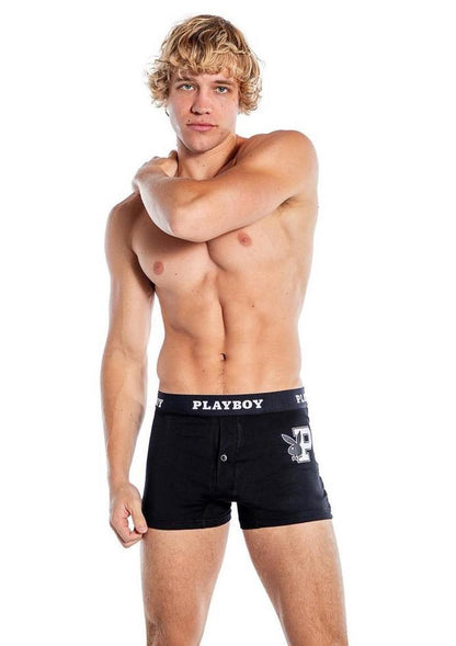 Playboy Mens Varsity Boxer Briefs - Black/White - Medium