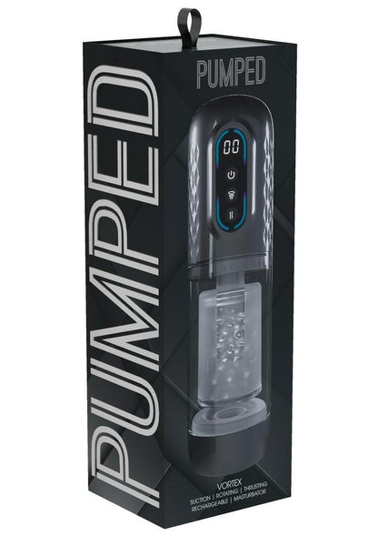 Pumped Vortex Multi Function Suction Rotating Thrusting Rechargeable Masturbator - Grey/Gun Metal