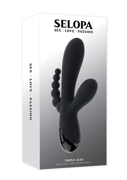 Selopa Triple Aces Rechargeable Silicone Triple Vibrator - Black
