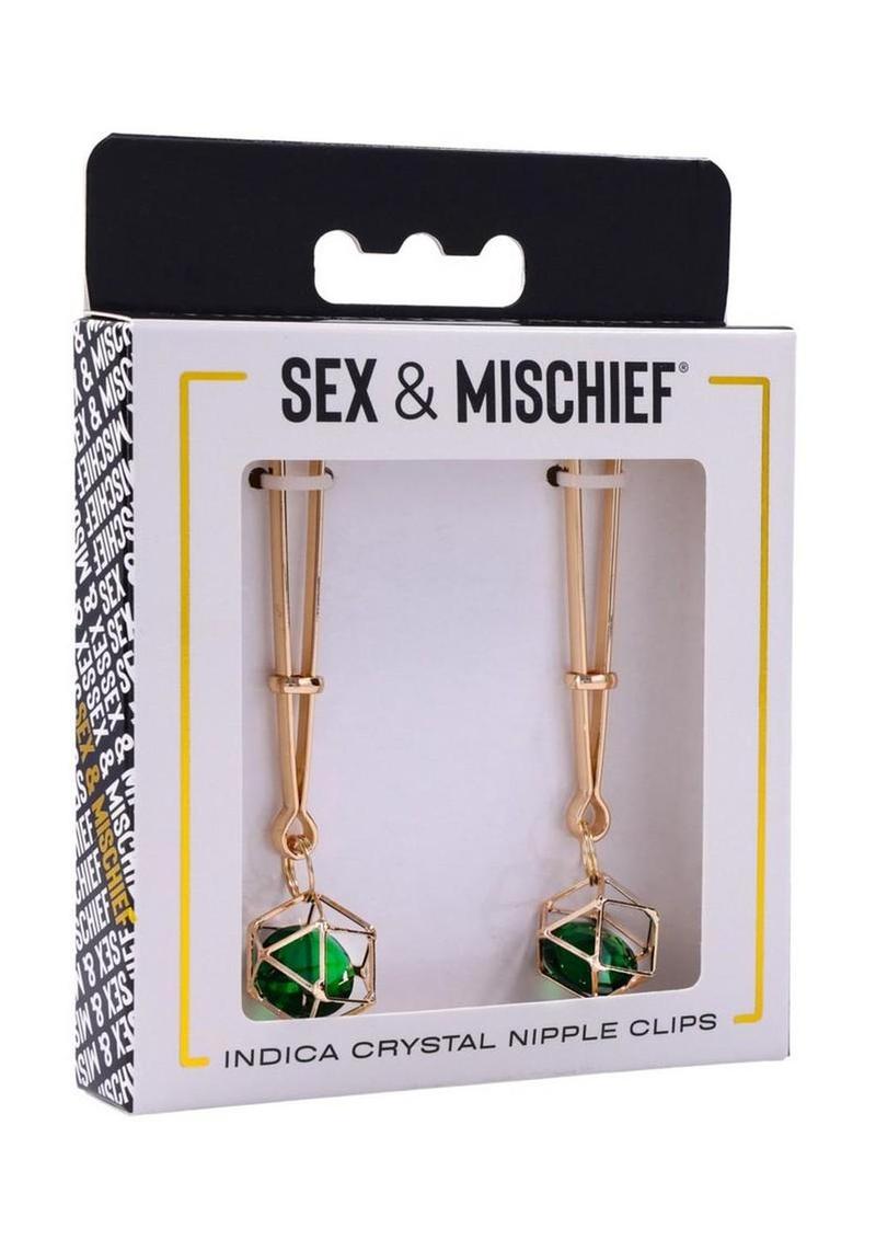 Sex and Mischief Indica Crystal Nipple Clips - Gold/Green