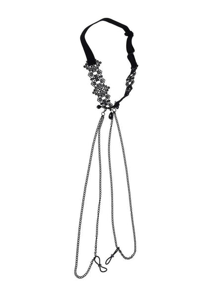 Sex and Mischief Lace Collar with Nipple Ties - Black