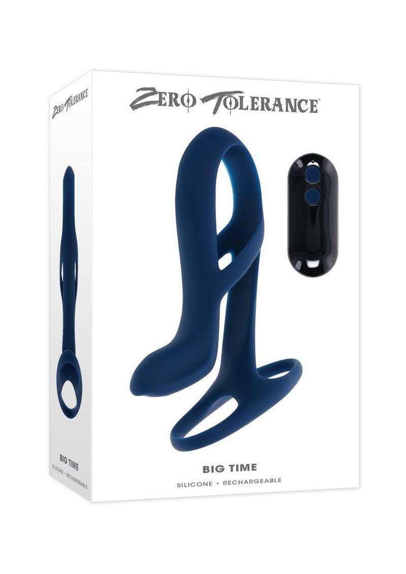 Zero Tolerance Big Time Rechargeable Silicone Vibrating Penis Extension - Blue