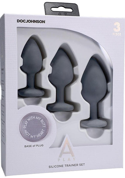 A-Play Trainer Set Silicone Anal Plugs - Gray/Grey - 3 Piece Set