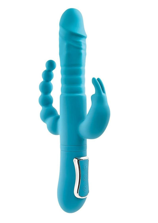 Adam and Eve - Eve's Thrusting Triple Joy Rechargeable Silicone Rabbit - Blue