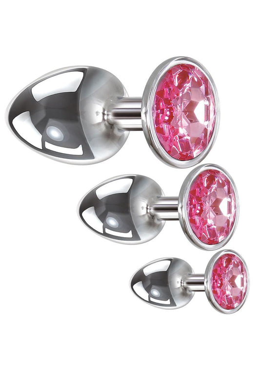 Adam and Eve Gem Anal Plug - Metal/Pink - Set