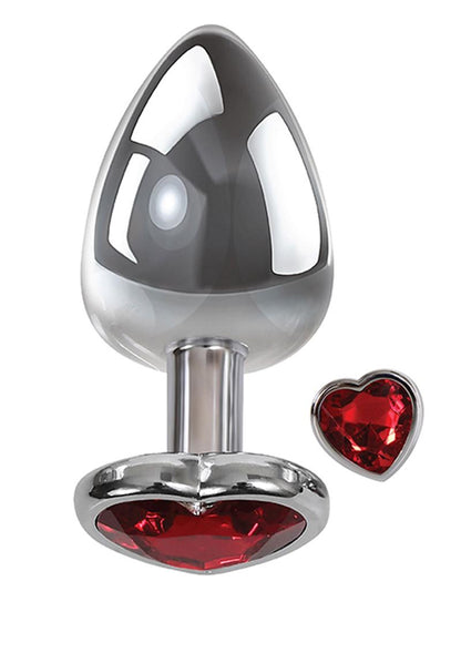 Adam and Eve Heart Gem Anal Plug - Metal/Red/Silver - Medium