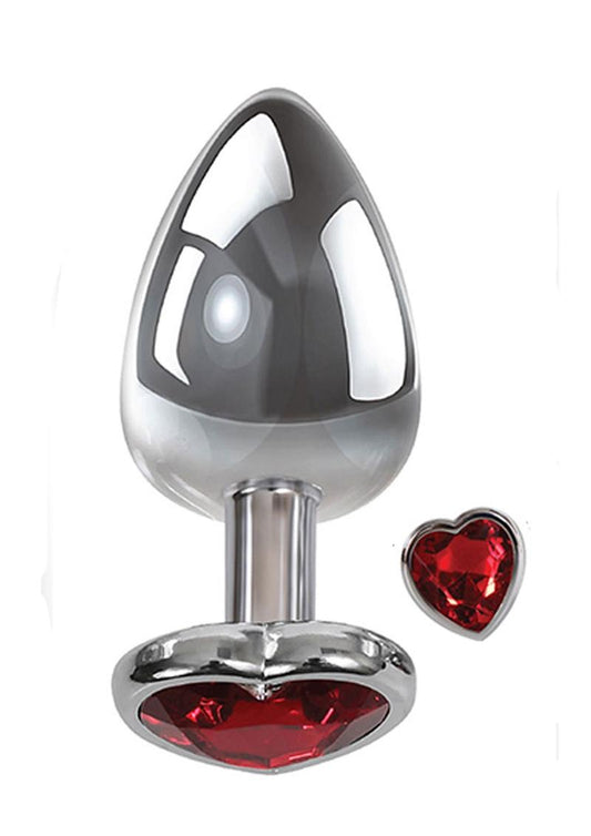 Adam and Eve Heart Gem Anal Plug - Metal/Red/Silver - Small