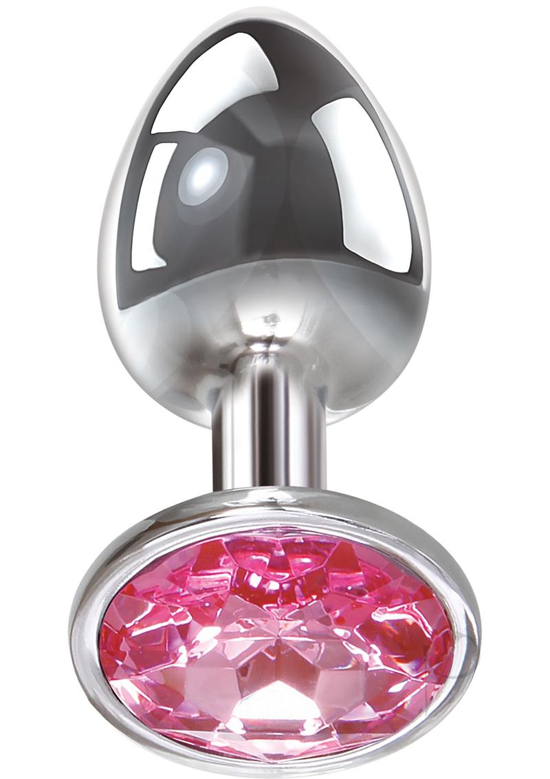 Adam and Eve Pink Gem Aluminum Anal Plug - Metal/Pink - Medium