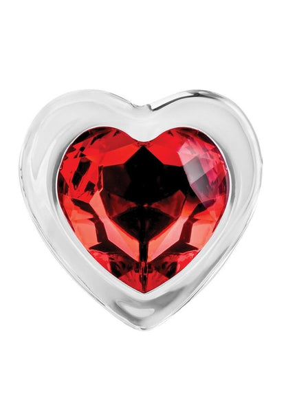 Adam and Eve Red Heart Gem Glass Anal Plug