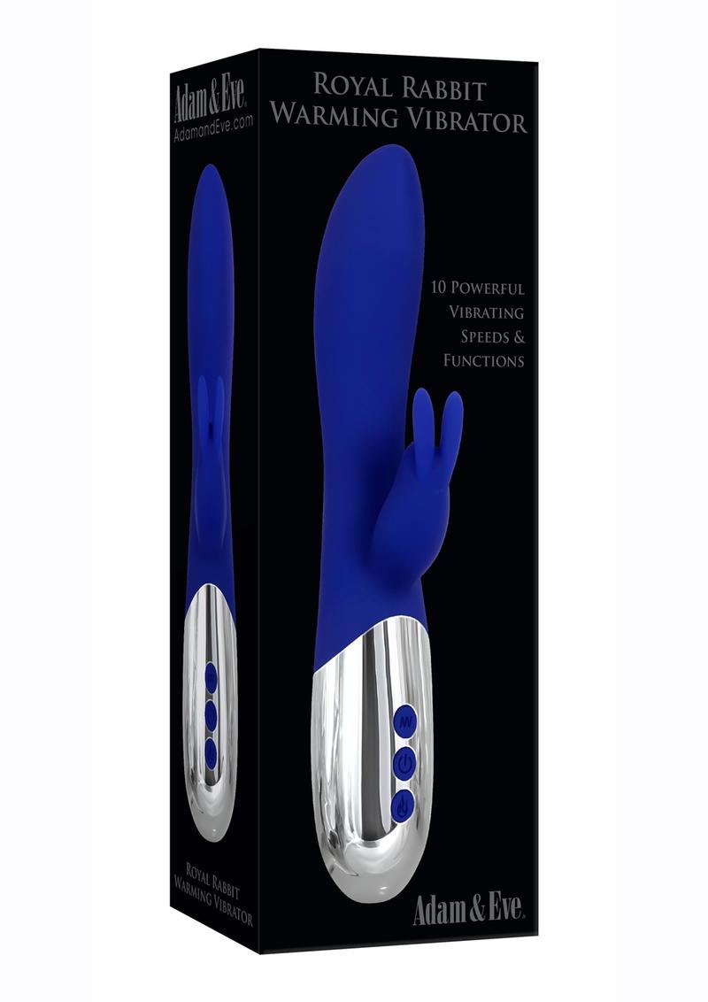 Adam and Eve Royal Rabbit Silicone Rechargeable Warming Vibrator - Blue/Silver