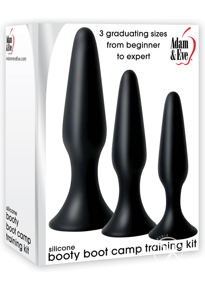 Adam and Eve Silicone Booty Boot Camp Training Kit with 3 Butt Plugs - Black