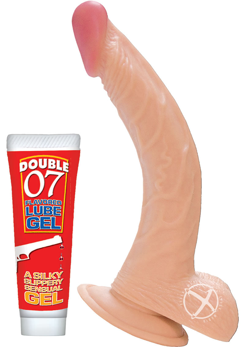 All American Whoppers Curve Dildo with Balls - Flesh/Vanilla - 8in