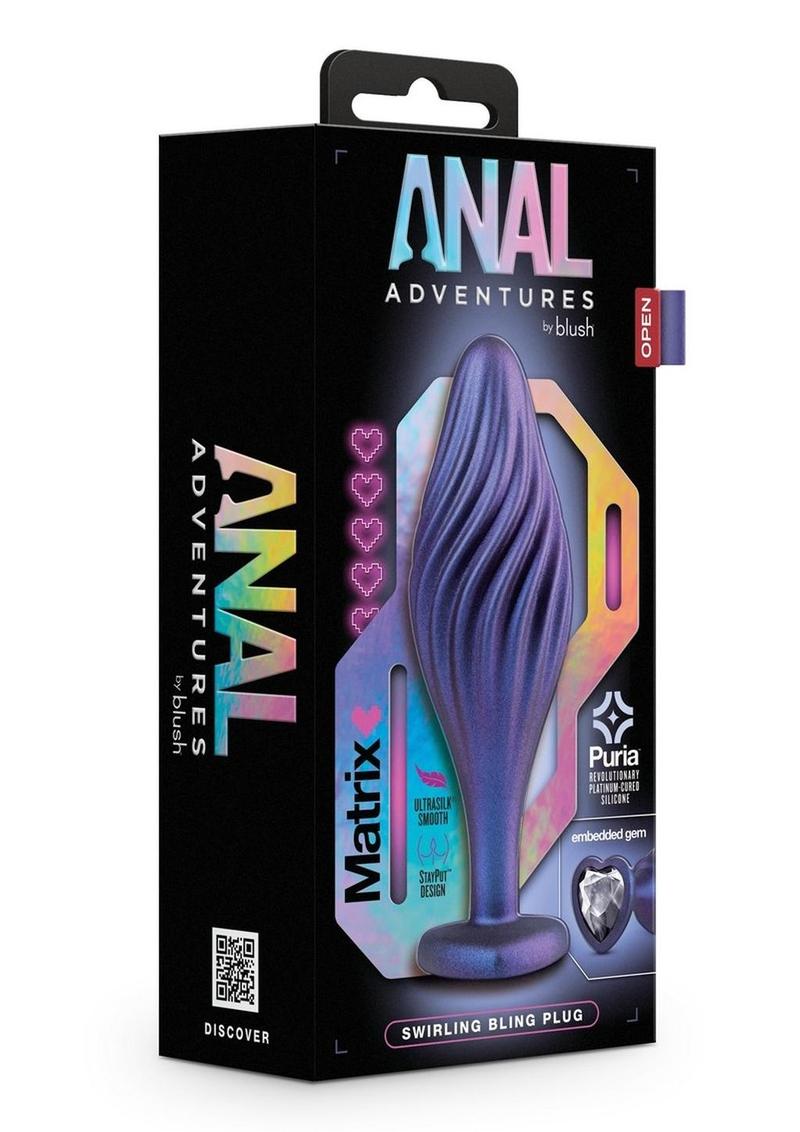 Anal Adventures Matrix Swirling Bling Silicone Plug - Blue/Sapphire