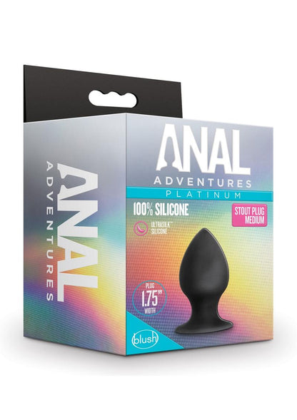 Anal Adventures Platinum Silicone Anal Stout Plug - Black - Medium