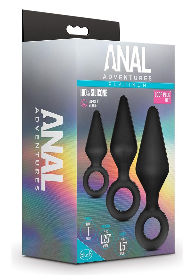 Anal Adventures Platinum Silicone Loop Plug Kit - Black - Set Of 3