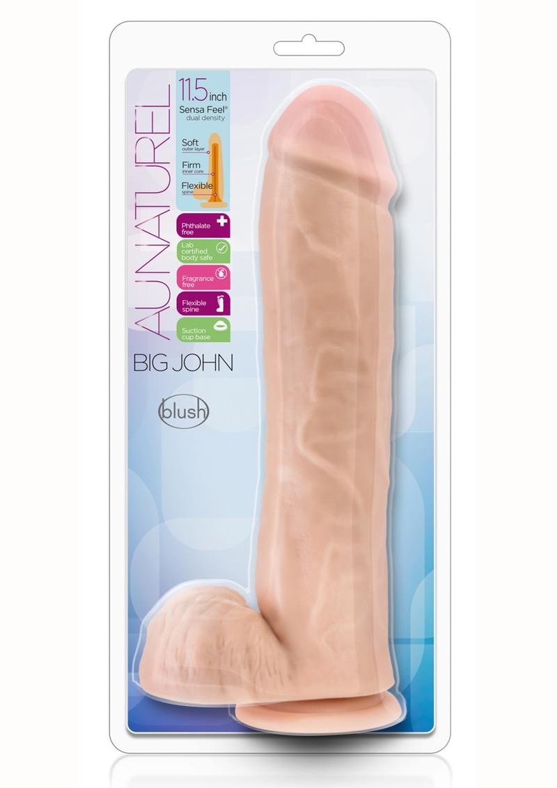 Au Naturel Big John Sensa Feel Dual Density Dildo with Balls - Vanilla - 11.5in