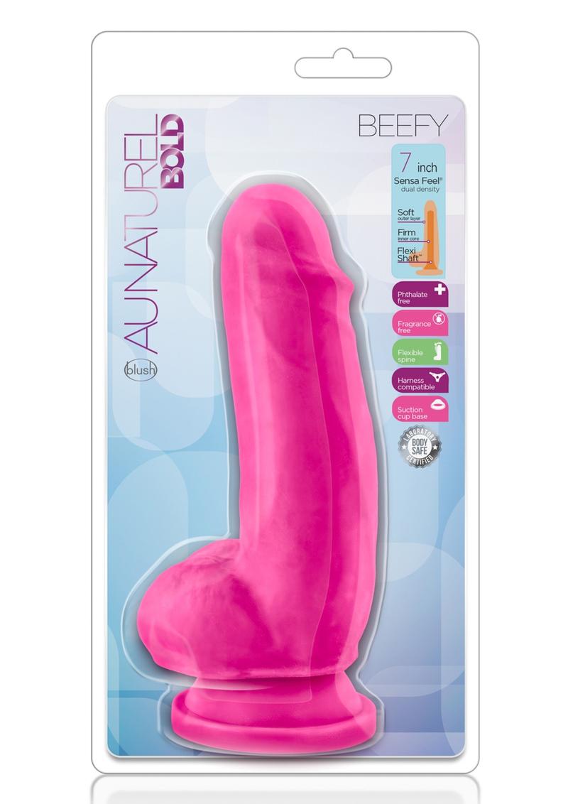 Au Naturel Bold Beefy Dildo with Suction Cup - Pink - 7in