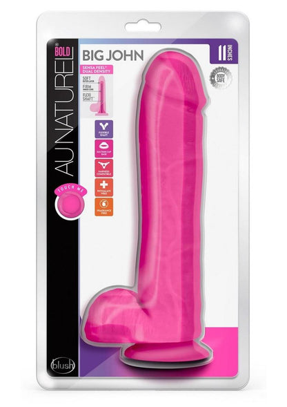 Au Naturel Bold Big John Dildo with Suction Cup and Balls - Pink - 11in