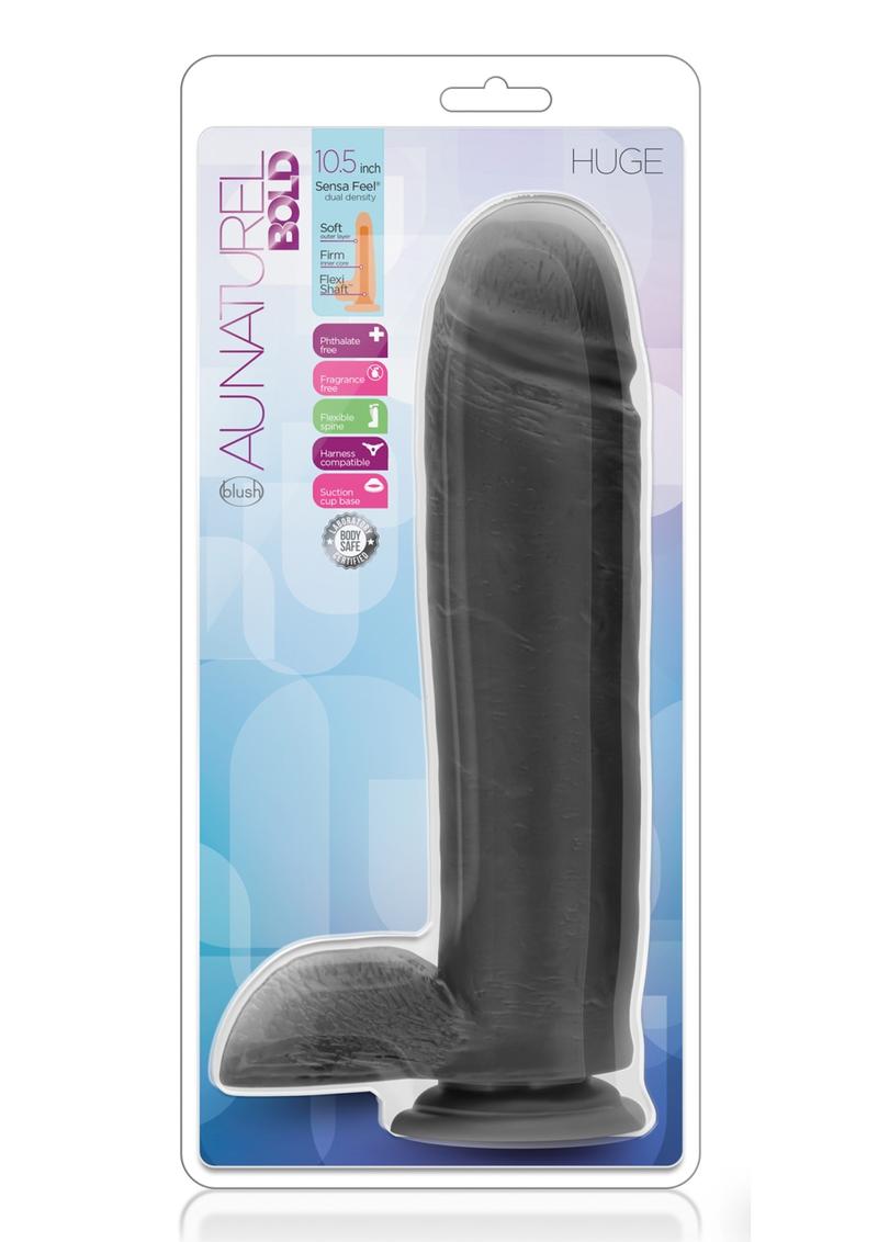 Au Naturel Bold Huge Dildo with Suction Cup - Black/Chocolate - 10.5in