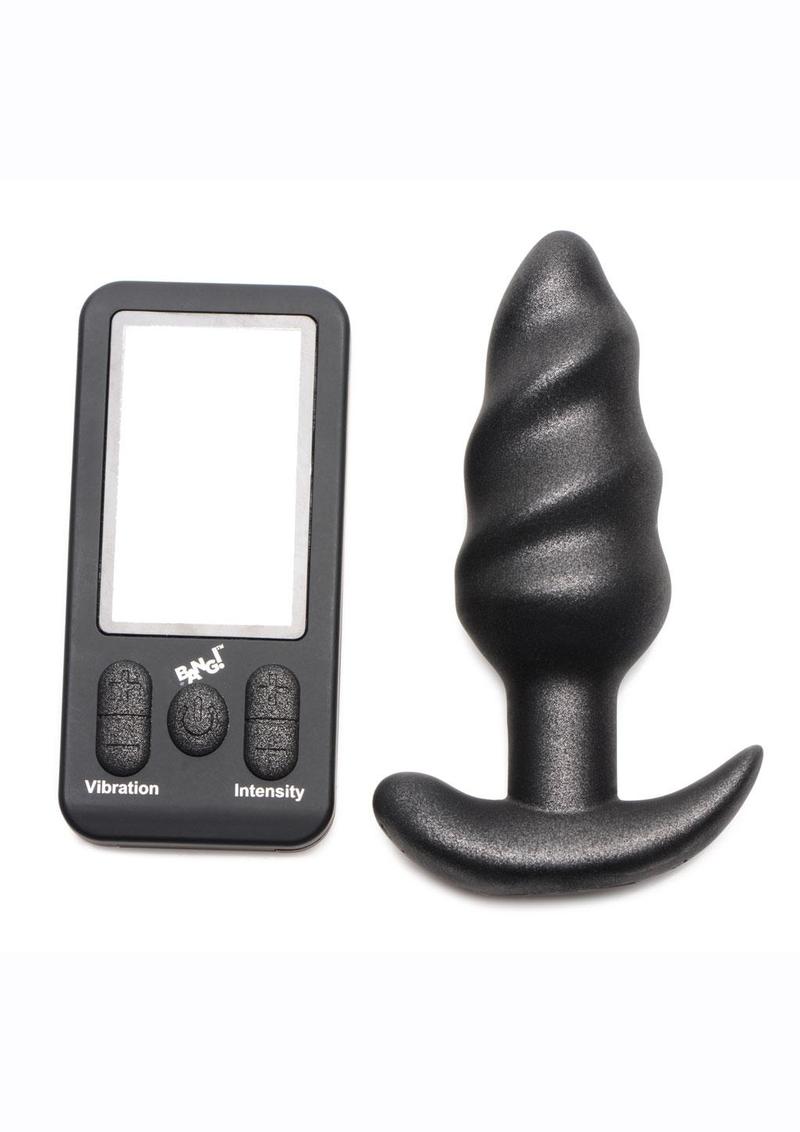 Bang 25x Rechargeable Silicone Swirl Anal Plug with Remote Control - Black