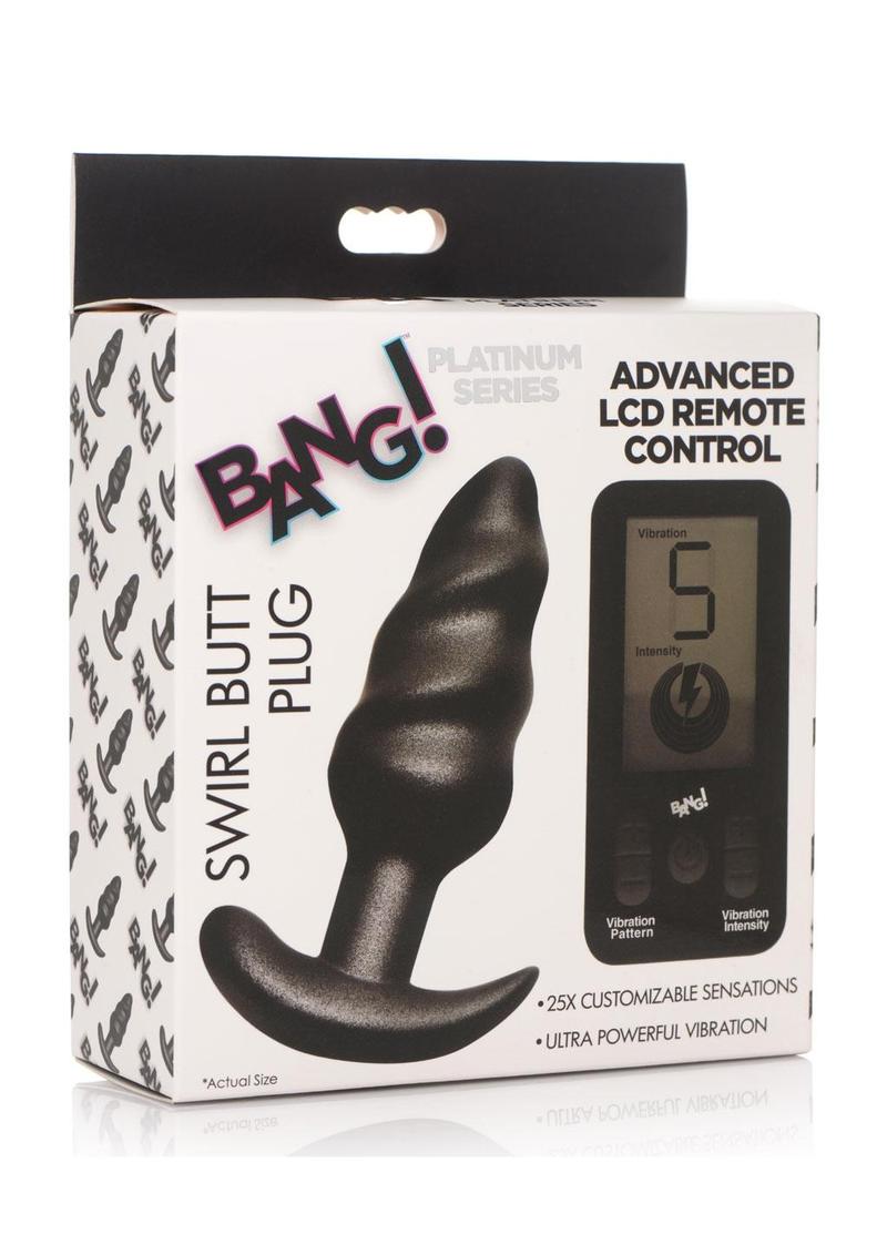 Bang 25x Rechargeable Silicone Swirl Anal Plug with Remote Control - Black