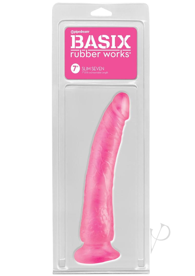 Basix Dong Slim 7 with Suction Cup - Pink - 7in