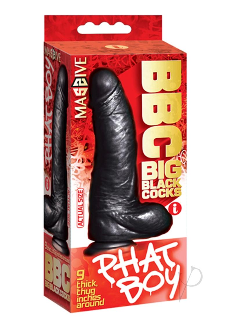 BBC Big Black Cock Phat Boy Realistic Dildo with Balls - Black - 10in