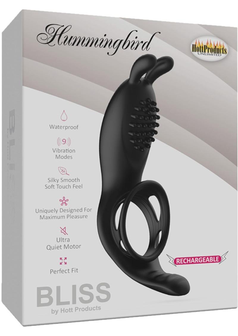 Bliss Hummingbird Cockring Waterproof Multi Speed Rechargeable - Black