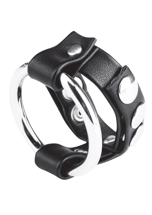 Blue Line C and B Gear Metal Cock Ring with Adjustable Snap Ball Strap - Black/Metal